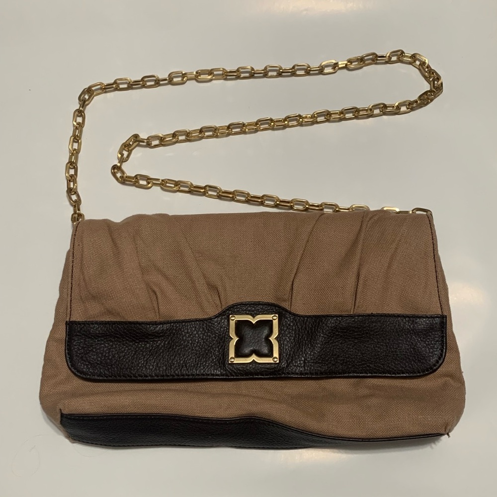 BCBG Gold link chain canvas crossbody bag